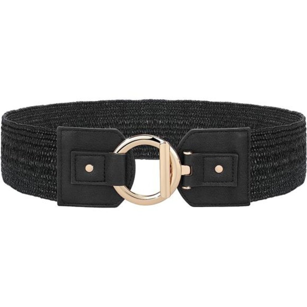 Straw Woven Elastic Belt For Women Black